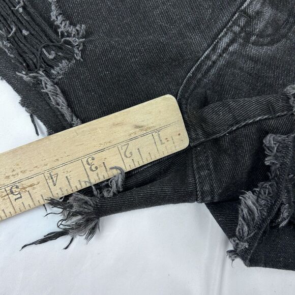 Pretty Little Thing Cut Off Jean Shorts Womens Size 8 High Rise Black Distressed - Picture 7 of 8